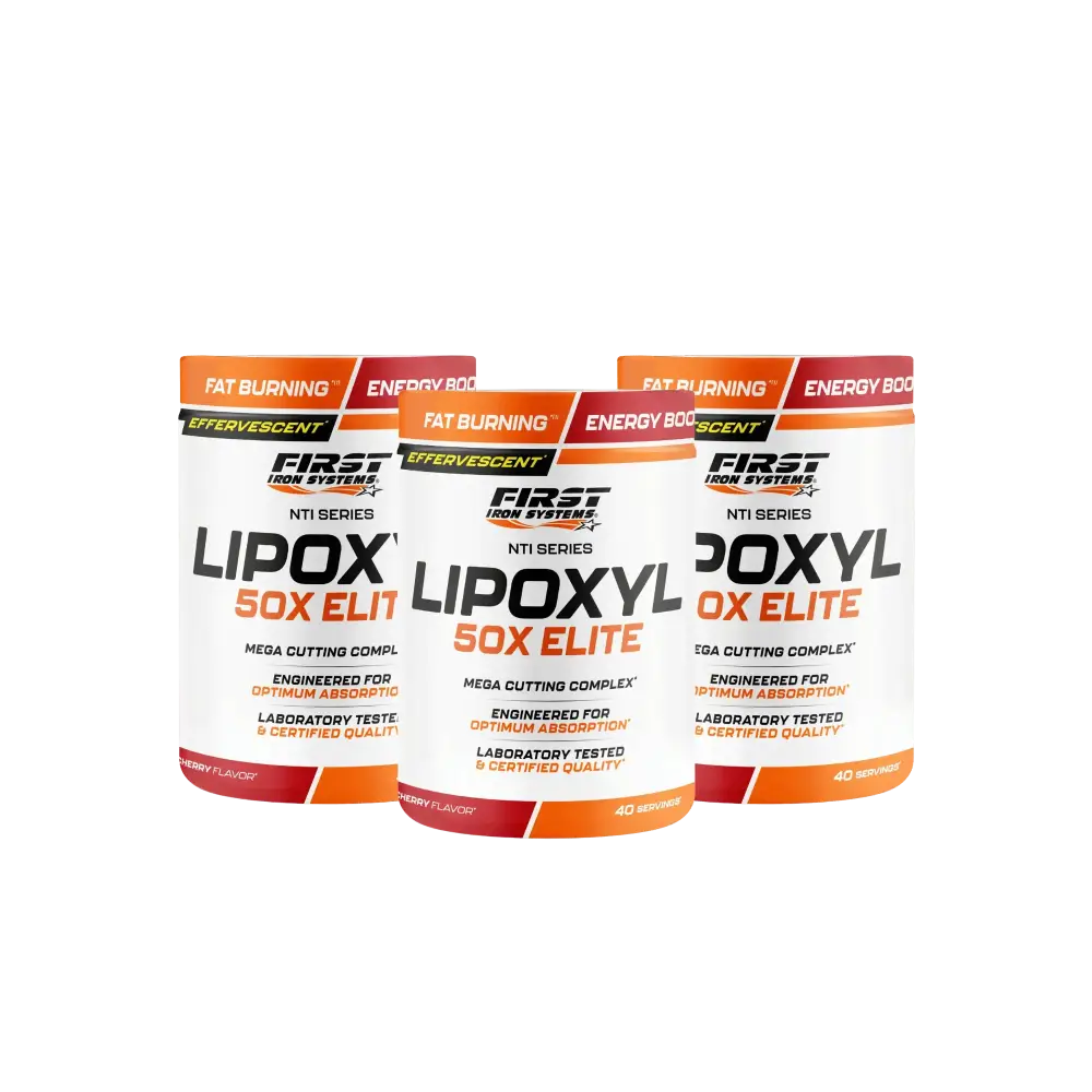 Pack Sèche et Définition 3 NTI SERIES contenant 3 Lipoxyl 50X Elite - First Iron Systems | Brûleur de graisses effervescent avec L-Carnitine, thé vert, guarana et caféine pour une définition musculaire optimale.