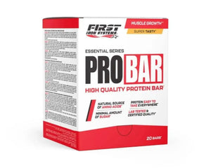 Pro Bar - First Iron Systems | Barre protéinée riche en protéines et fibres, faible en sucres et en graisses saturées. Idéale en collation pour sportifs et amateurs de nutrition saine.