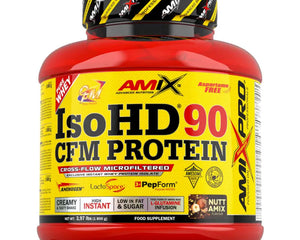 Tub rouge et jaune de protéines Amix™ ISOHD® avec enzymes digestives et teneur protéique élevée