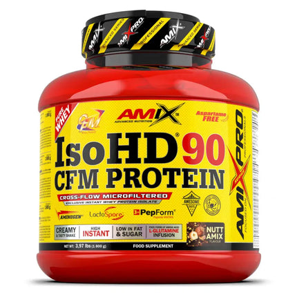 Tub rouge et jaune de protéines Amix™ ISOHD® avec enzymes digestives et teneur protéique élevée
