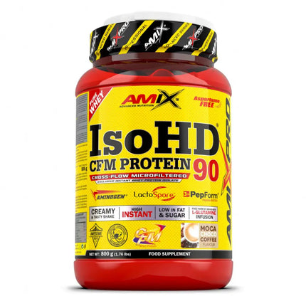 Pot de protéines Amix™ ISOHD® Moca Coffee avec enzymes digestives et teneur protéique élevée