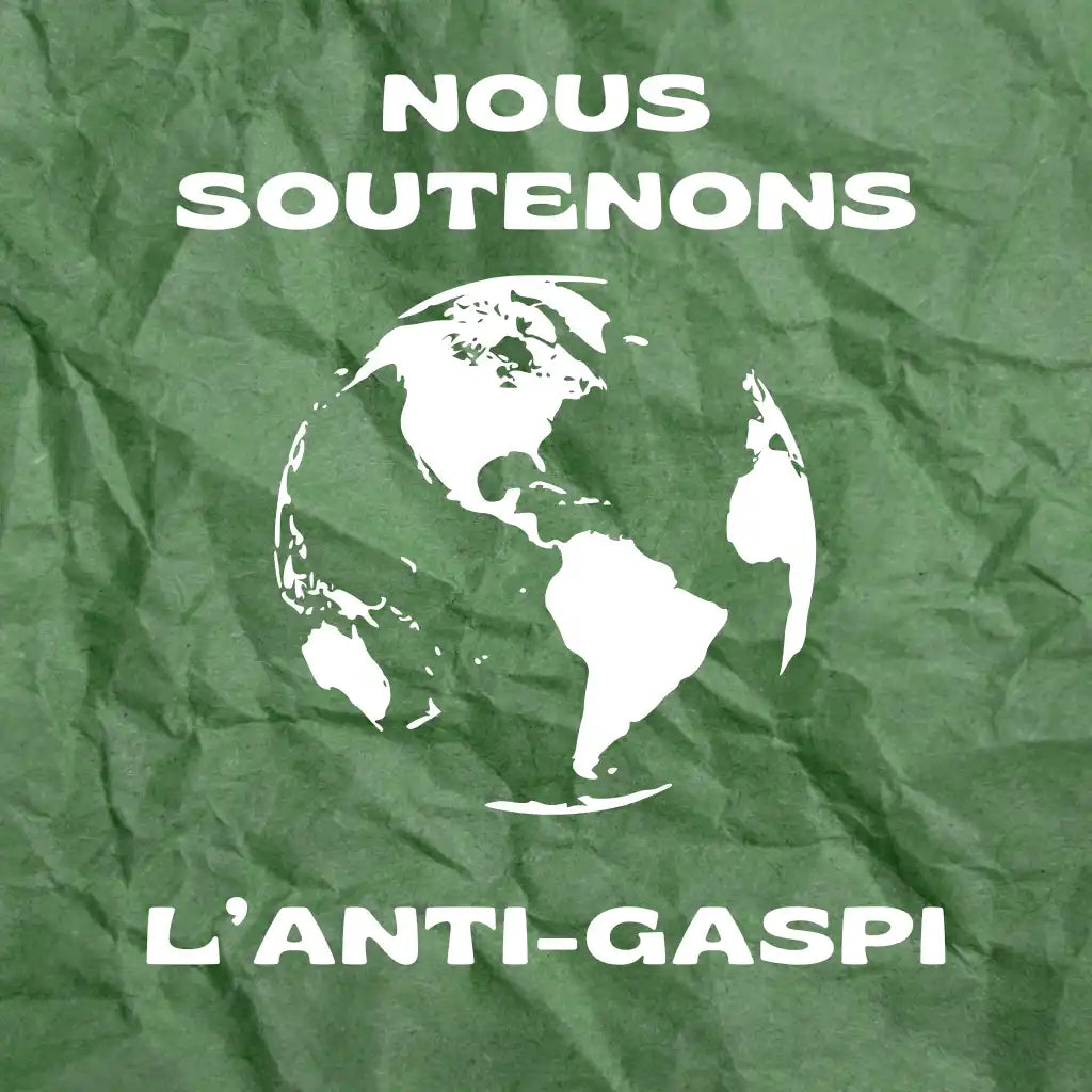 Affiche verte plissée anti-gaspillage.