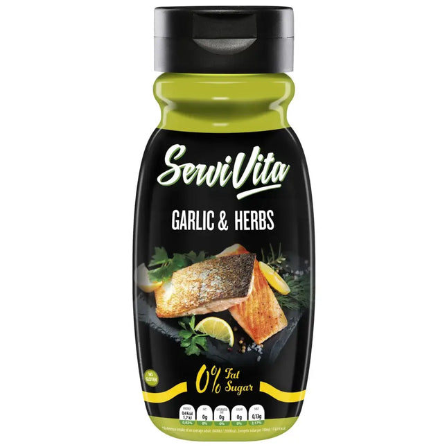 Sauce Servivita Zero 320 ml Ail & Herbes – sauce sans sucre, sans graisses et sans gluten, goût ail & herbes, faible en calories