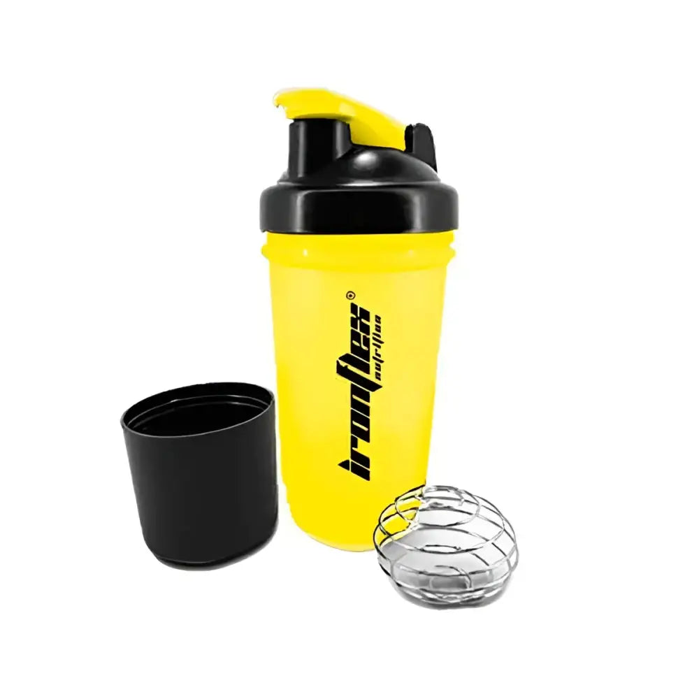 Shaker IronFlex Premium 500 ml - coloris jaune noir - robuste, avec ressort métallique, idéal pour mélanger des boissons protéinées.
