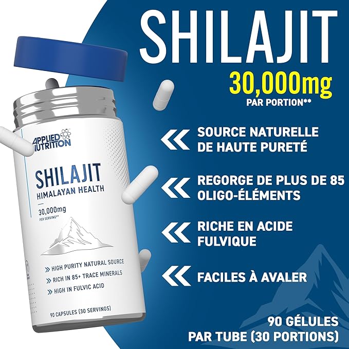 Shilajit 30 000 mg Applied Nutrition – Source naturelle pure – Riche en acide fulvique et oligo-éléments