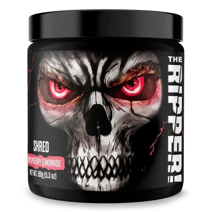 Pot The Ripper JNX Sports 150 g, saveur Raspberry Lemonade, étiquette rose et tête de mort