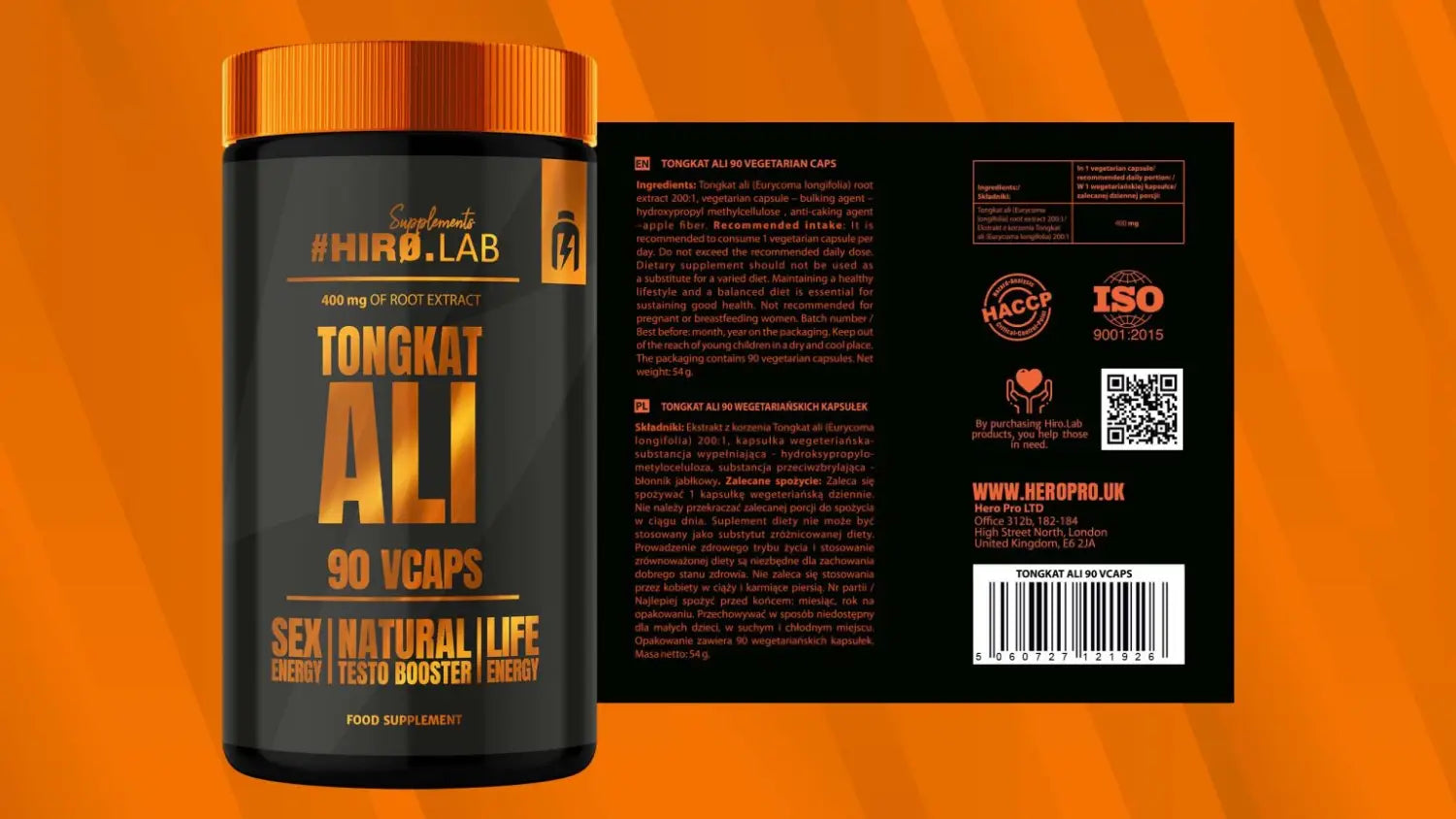 Tableau des valeurs nutritionnelles Tongkat Ali Hiro.Lab 400mg – extrait standardisé de racine de Eurycoma Longifolia.