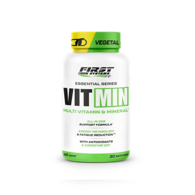 VIT MIN - First Iron Systems | Complément multivitaminé et minéral enrichi en Coenzyme Q10 pour soutenir l'énergie, l'immunité et la vitalité.