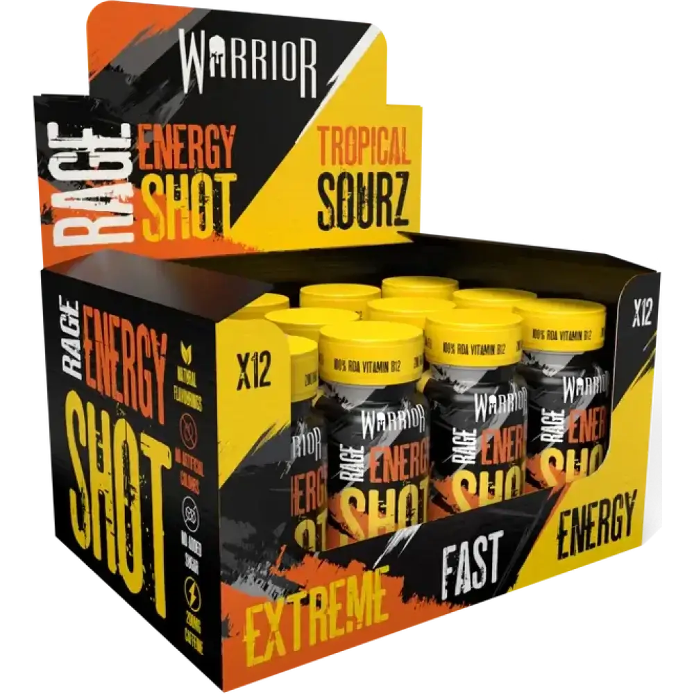 Warrior Rage Energy Shot 60ml saveur Tropical Sourz - Booster pré-workout puissant avec caféine et bêta-alanine