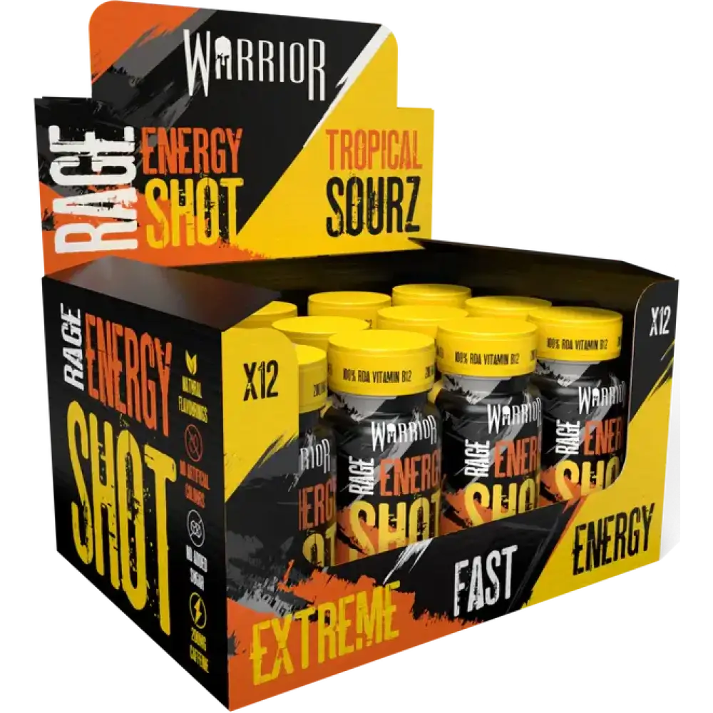 Warrior Rage Energy Shot 60ml saveur Tropical Sourz - Booster pré-workout puissant avec caféine et bêta-alanine