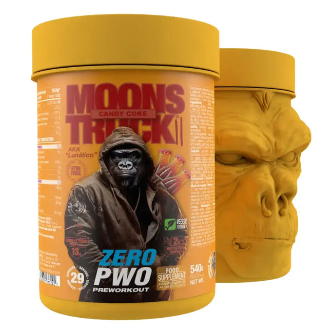 Deux pots jaunes de Moons Track Zoomad Moonstruck II Zero Pré‑workout 540g avec ingrédients scientifiquement testés pour séance d’entraînement