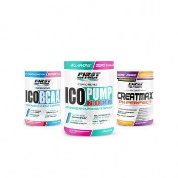 Pack Performance 2 ICOPRO SERIES de First Iron Systems contenant 1 Ico Pump N.O. XP 375g, 1 Creatmax pH Perfect 450g et 1 ICO BCAA 300g pour optimisation des performances sportives