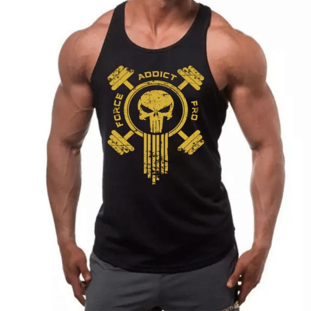 Top Tank Debardeur Noir Force Addict Pro Serie Skull Motif Gold