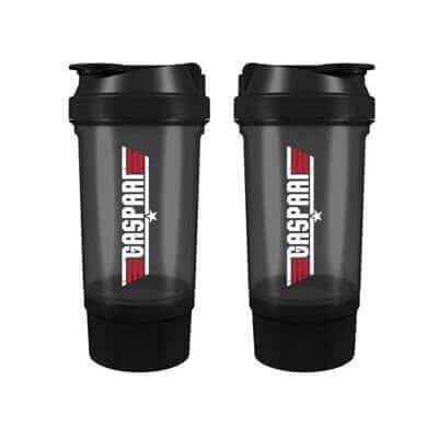 Shaker Gaspari Nutrition Black Military - design moderne, fonctionnel, avec compartiment intégré, idéal pour les sportifs exigeants.