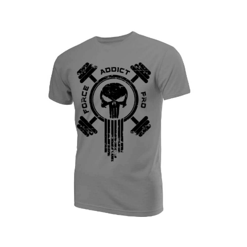 Force Addict Pro T-SHIRTS T-Shirt Gris Force Addict Pro Serie Skull Impression Noir