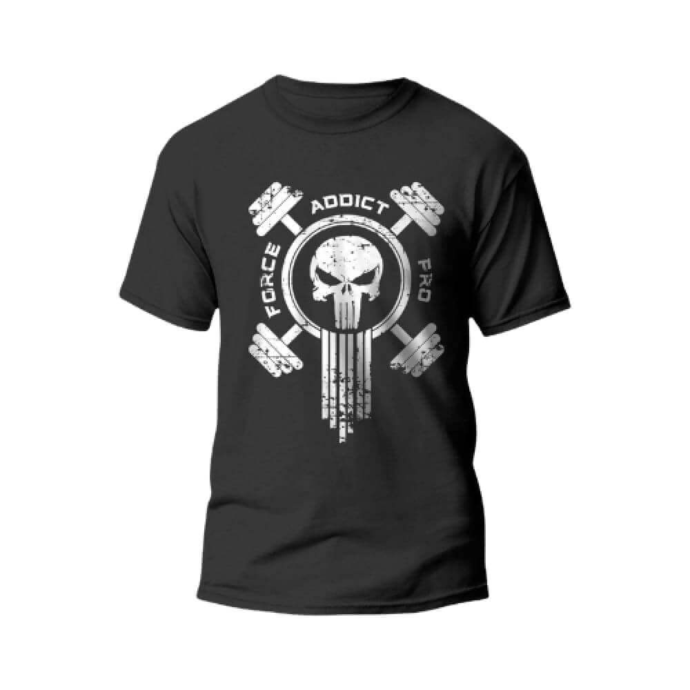 Force Addict Pro T-SHIRTS S T-Shirt Noir Force Addict Pro Serie Skull Impression Blanc