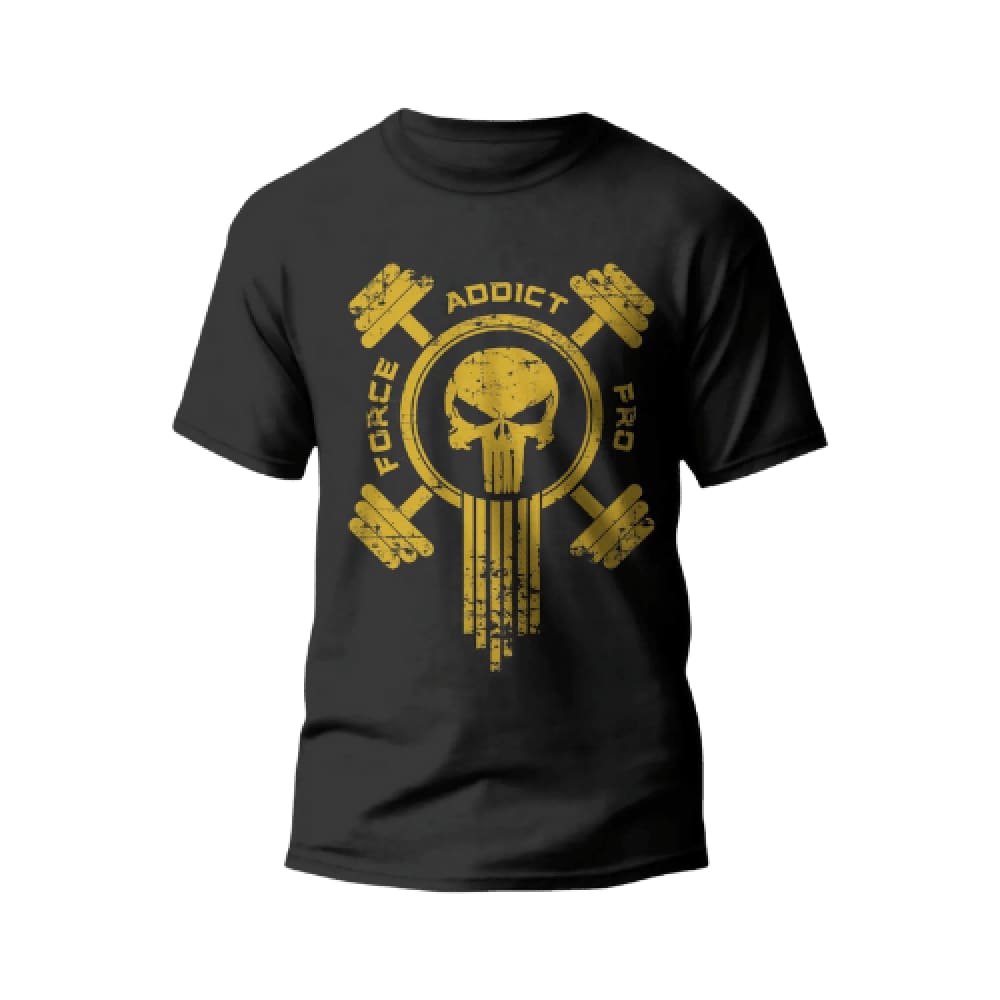 Force Addict Pro T-SHIRTS S T-Shirt Noir Force Addict Pro Serie Skull Impression Gold