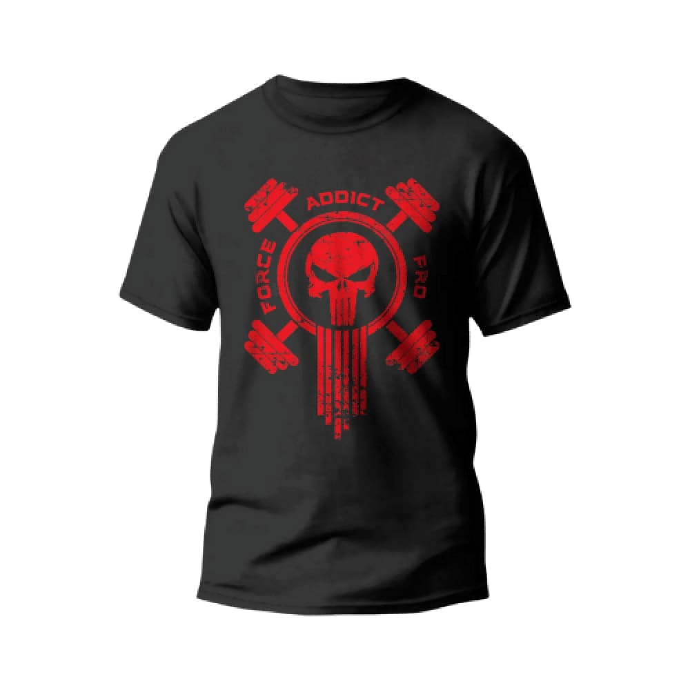 Force Addict Pro T-SHIRTS S T-Shirt Noir Force Addict Pro Serie Skull Impression Rouge